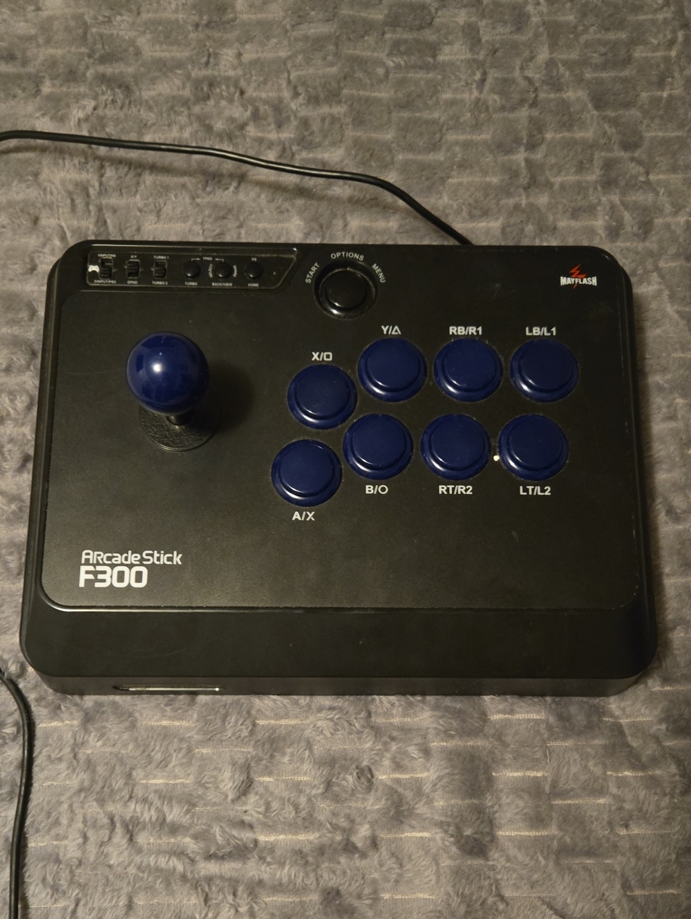 Mayflash F300 Arcade Fight Stick Black with Blue Ball Top & Buttons